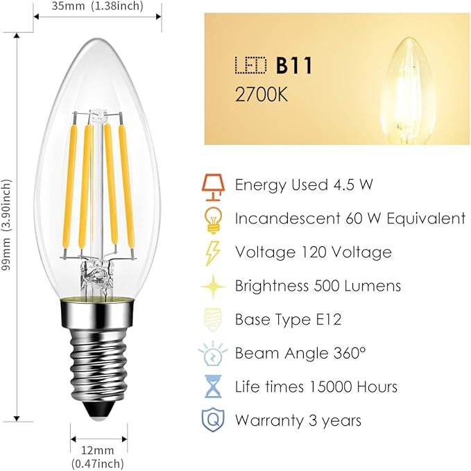 C35 LED Edison Filament Bulb Dimmable